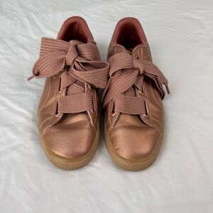 Puma Rose Gold Basket Heart Pink Sneakers with Ribbon Laces sz 8
